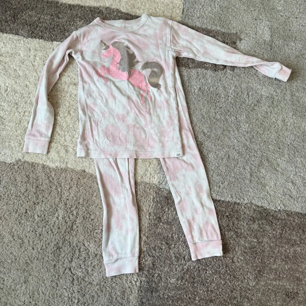 Carter's Girls 3-Pack Unicorn Pajama Set Baby Gap Pink Mauve Size 5 Long Sleeve